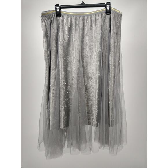Anthropologie Raga Skirt Plus 1X Velvet Tulle Overlay Pearl Detail Midi Gray NWT - Picture 7 of 9